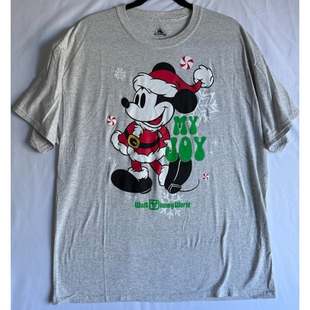 Disney Mickey Mouse Walt Christmas Santa T Shirt XL Gray Short Sleeve‎ Holiday